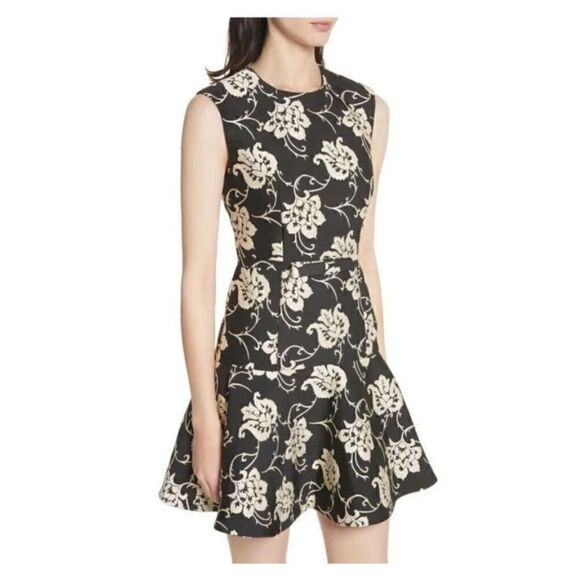 Ted Baker London Women’s Size 0 Ornate Paisley Ruffle Dress Black Fit and Flare - Picture 1 of 15